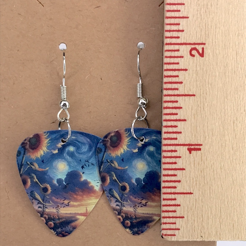Sunflower Sky Guitar Pick Earrings in Blue and Yellow - Picture 3 of 3